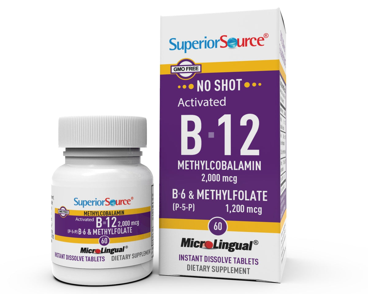 Superior Source No Shot Methyl B12 2,000 mcg B6 (P-5-p)/methylfolate 1200 mcg 60 Sublingual Tablet