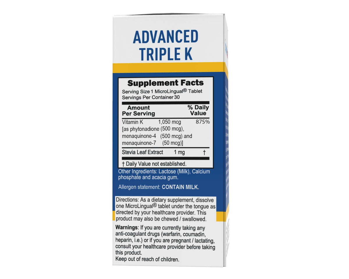 Superior Source Triple K (500 mcg K1 / 500 mcg K2-MK4 / 50 mcg K2-MK7) 30 Sublingual Tablet