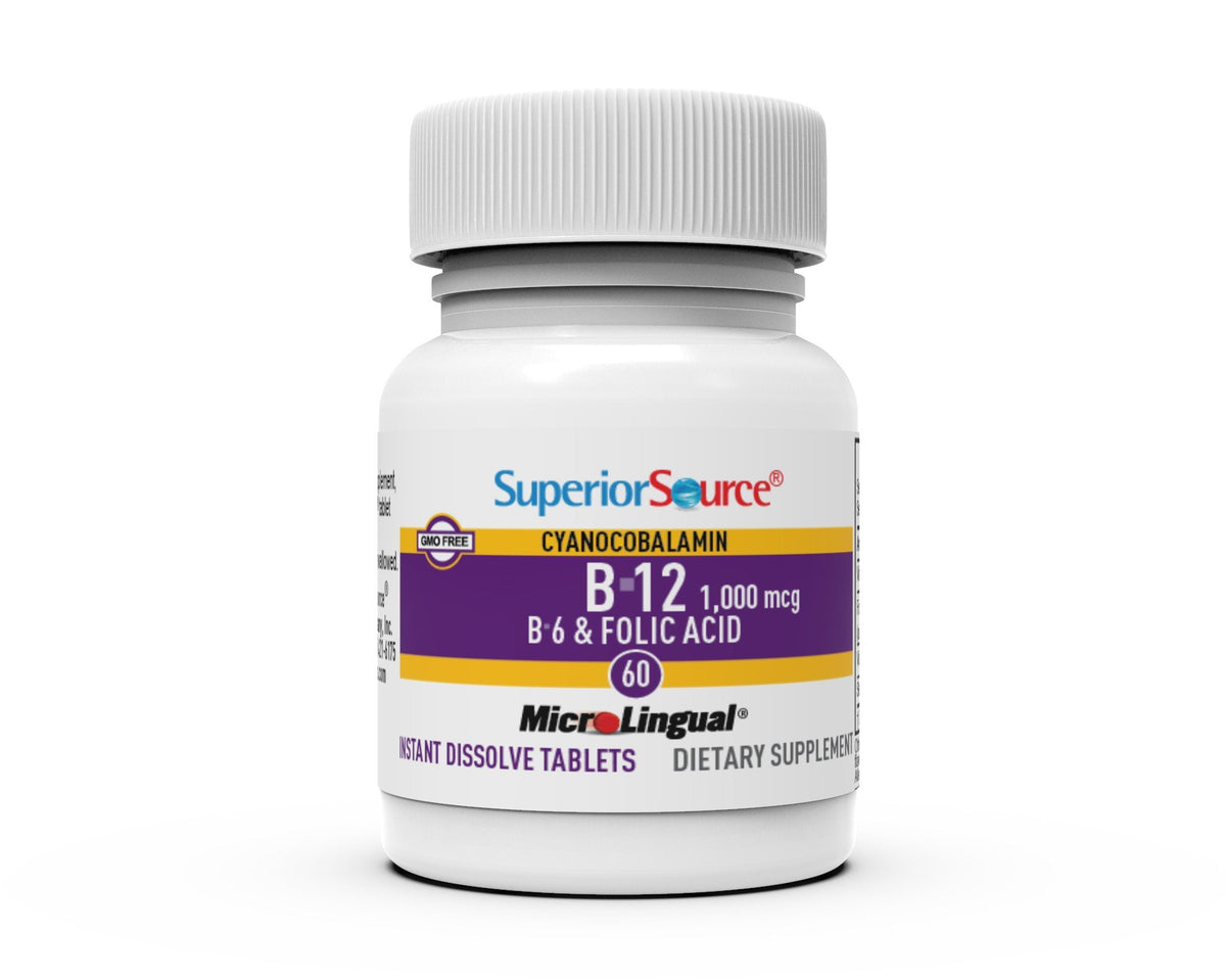 Superior Source B12 1000 mcg (as Cyanocobalamin)/B6 2 mg/Folic Acid 800 mcg 60 Sublingual Tablet