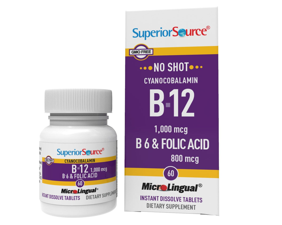 Superior Source B12 1000 mcg (as Cyanocobalamin)/B6 2 mg/Folic Acid 800 mcg 60 Sublingual Tablet