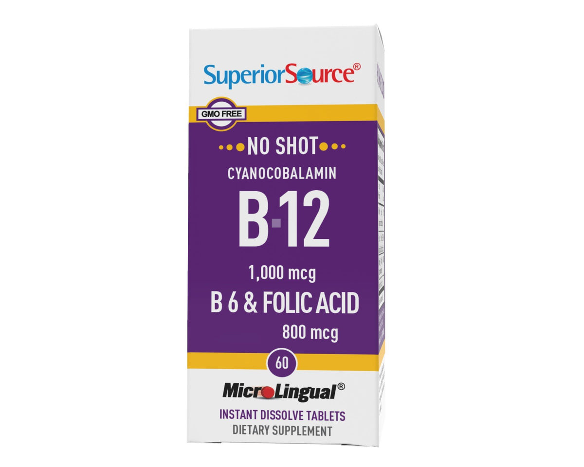 Superior Source B12 1000 mcg (as Cyanocobalamin)/B6 2 mg/Folic Acid 800 mcg 60 Sublingual Tablet