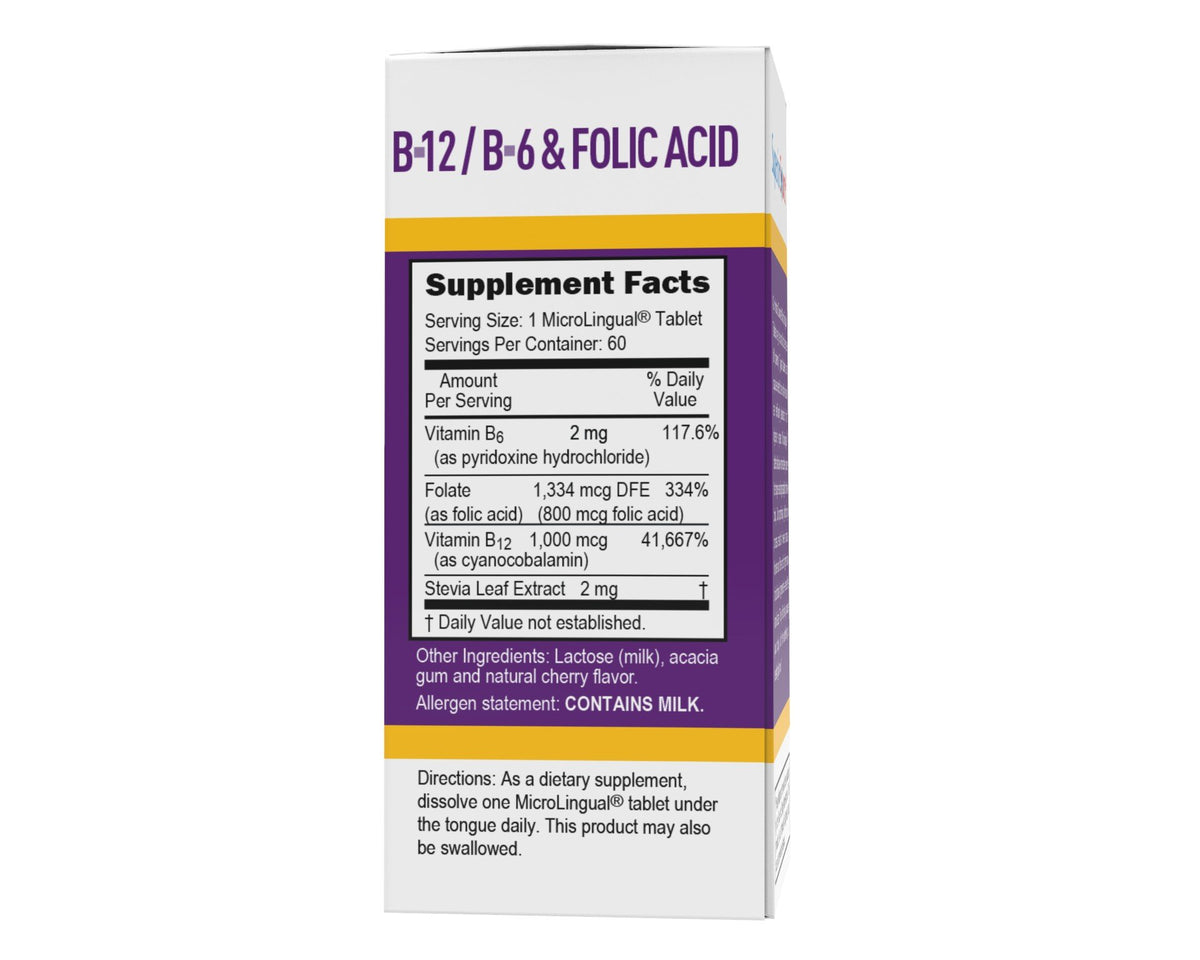 Superior Source B12 1000 mcg (as Cyanocobalamin)/B6 2 mg/Folic Acid 800 mcg 60 Sublingual Tablet