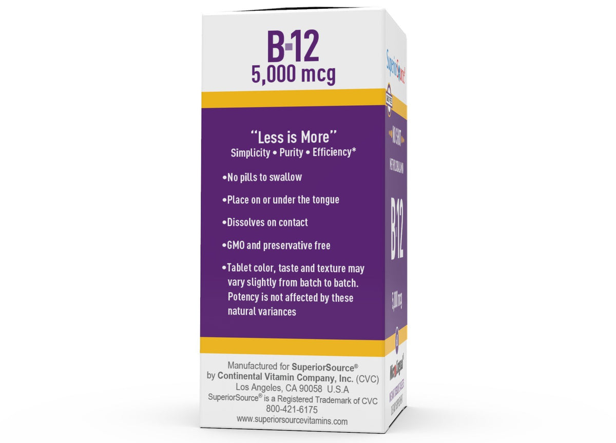 Superior Source No Shot Methylcobalamin B12 5000 mcg 60 Sublingual Tablet