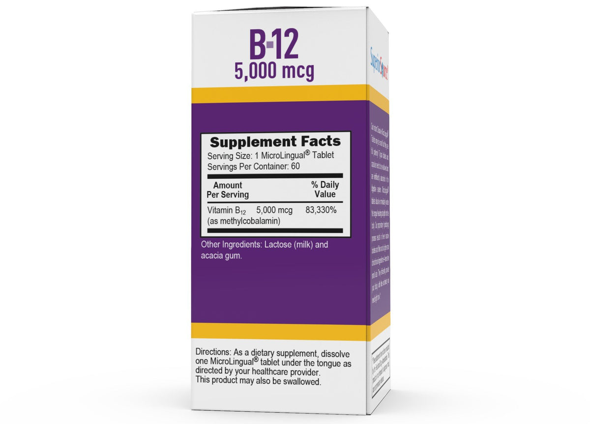 Superior Source No Shot Methylcobalamin B12 5000 mcg 60 Sublingual Tablet