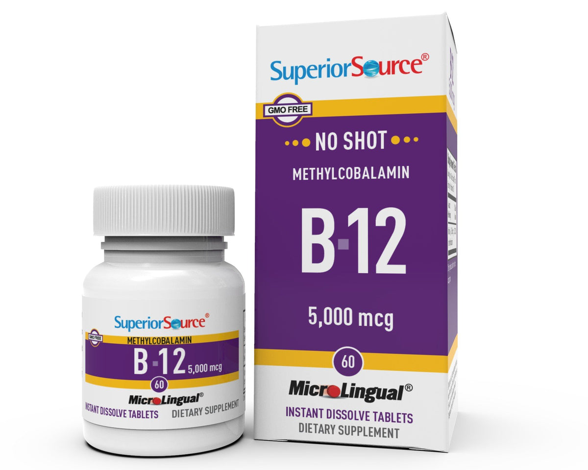 Superior Source No Shot Methylcobalamin B12 5000 mcg 60 Sublingual Tablet