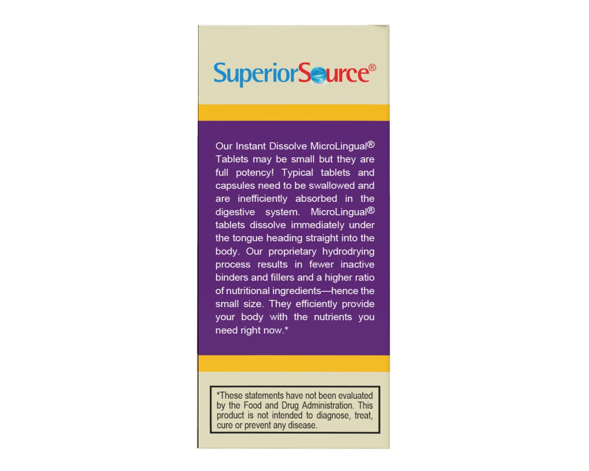 Superior Source No Shot Methylcobalamin B12 5000 mcg/B6/Folic Acid 800mcg 60 Sublingual Tablet