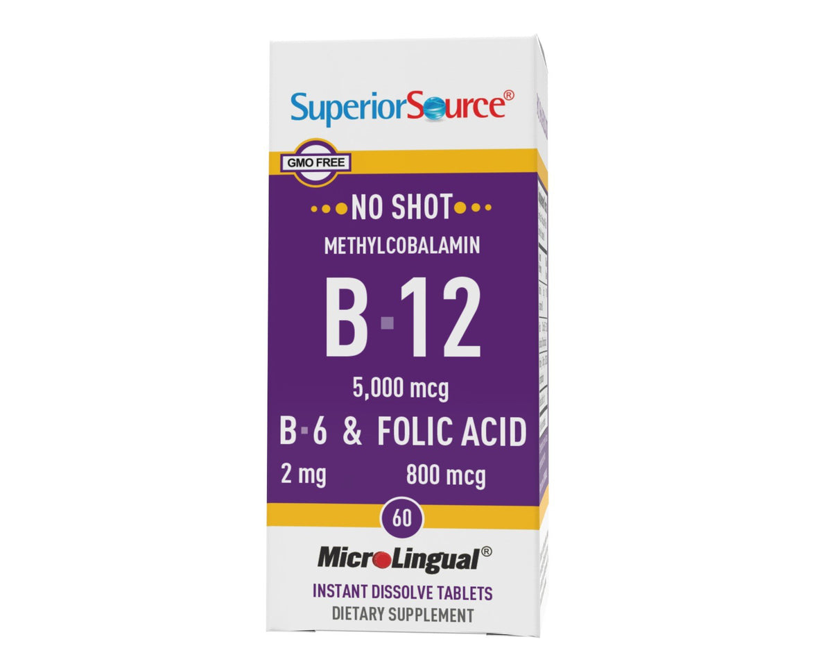 Superior Source No Shot Methylcobalamin B12 5000 mcg/B6/Folic Acid 800mcg 60 Sublingual Tablet