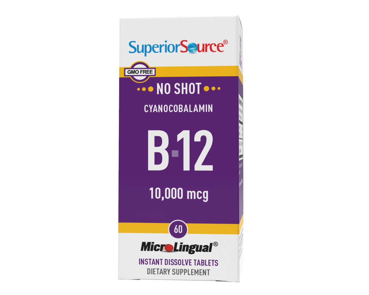 Superior Source NO SHOT B-12 10,000 mcg (as Cyanocobalamin) 60 Sublingual Tablet