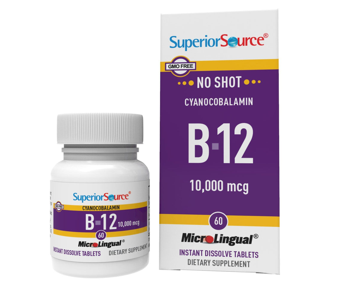 Superior Source NO SHOT B-12 10,000 mcg (as Cyanocobalamin) 60 Sublingual Tablet