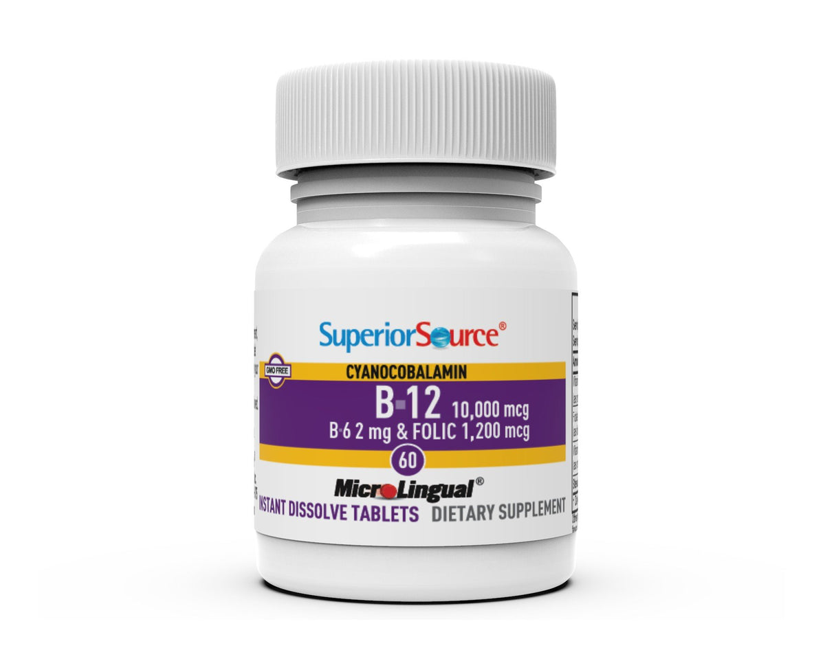 Superior Source No Shot B12 10,000 mcg / B-6 / Folic Acid 1200 mcg 60 Sublingual Tablet