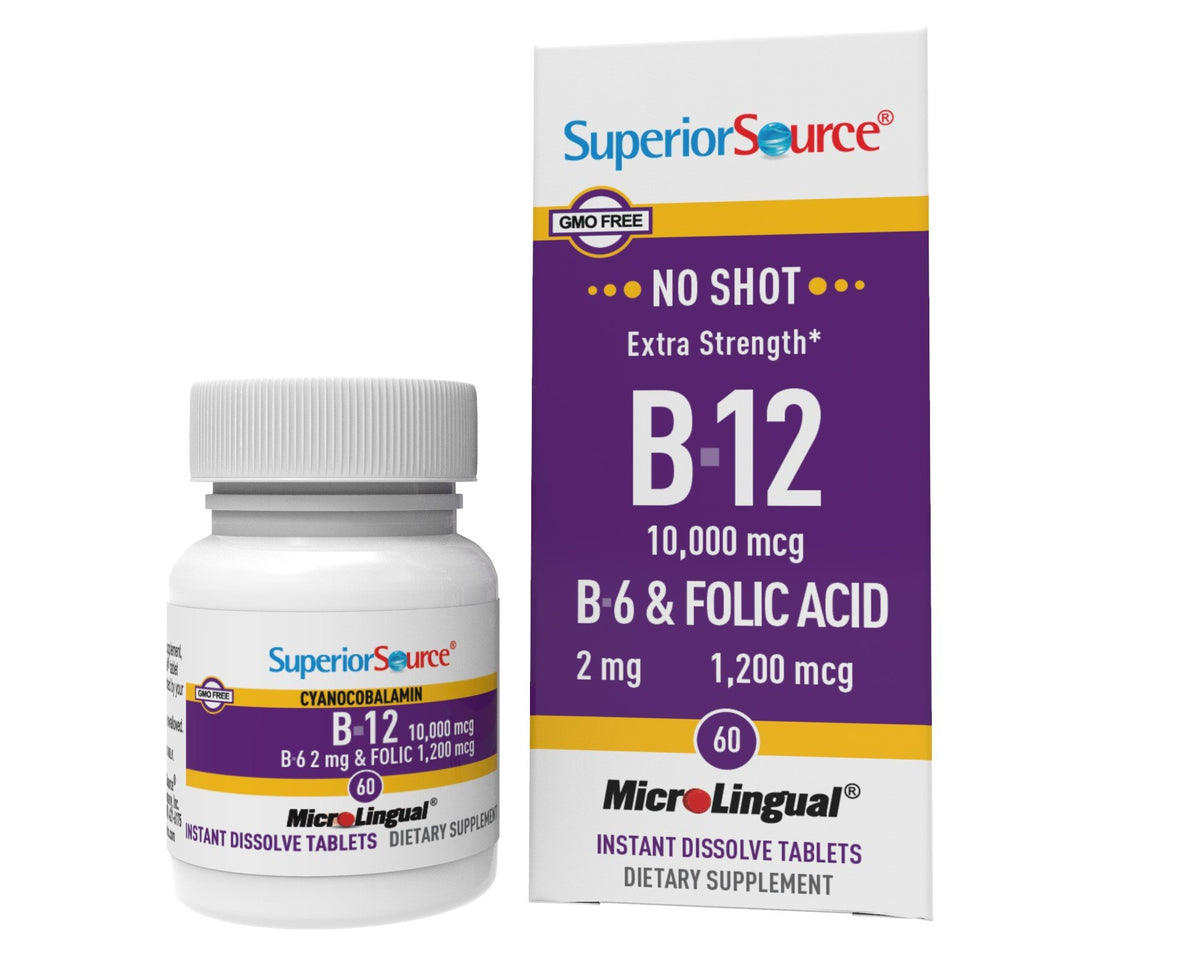 Superior Source No Shot B12 10,000 mcg / B-6 / Folic Acid 1200 mcg 60 Sublingual Tablet