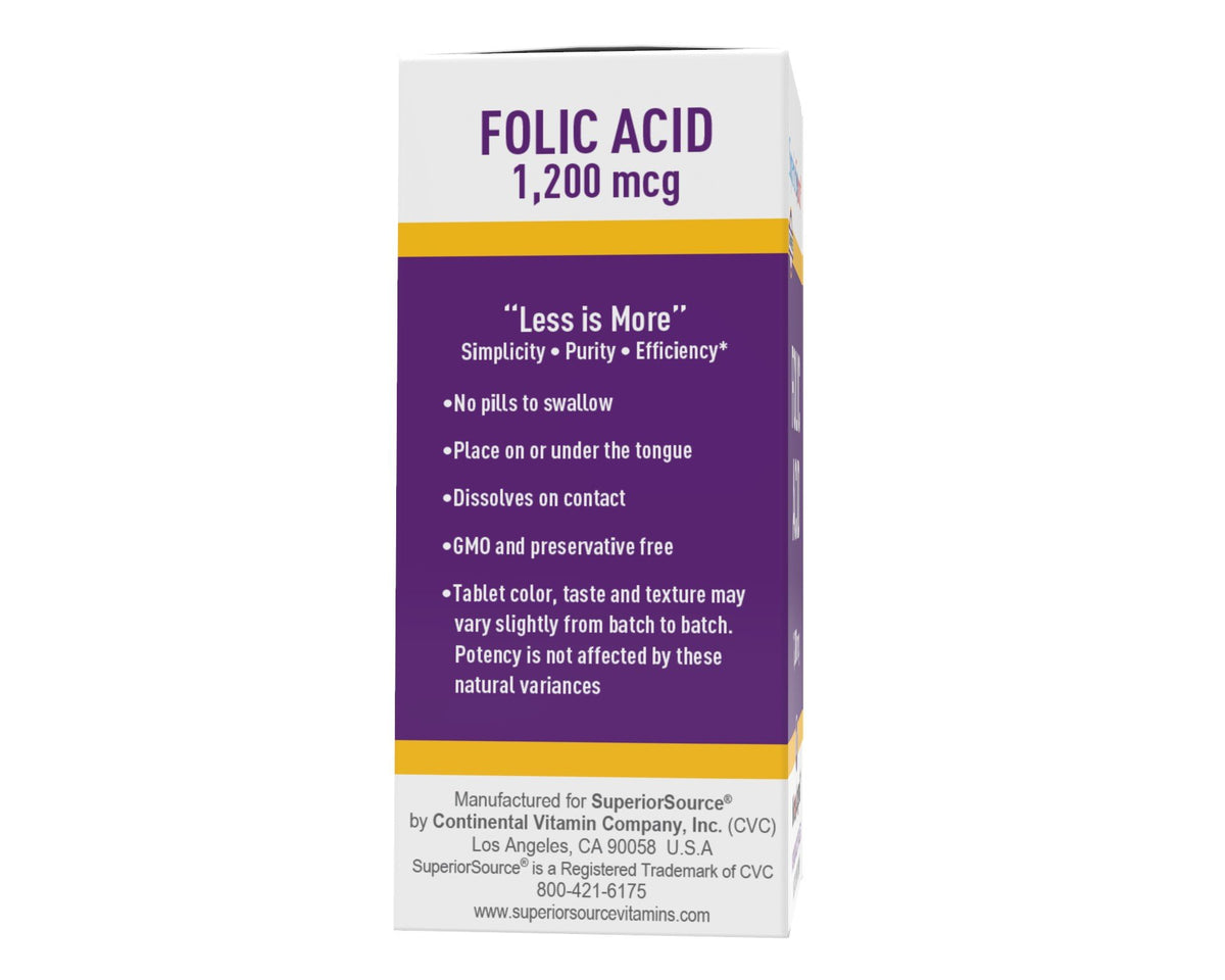 Superior Source Folic Acid 1200 mcg - Extra Strength 100 Sublingual Tablet