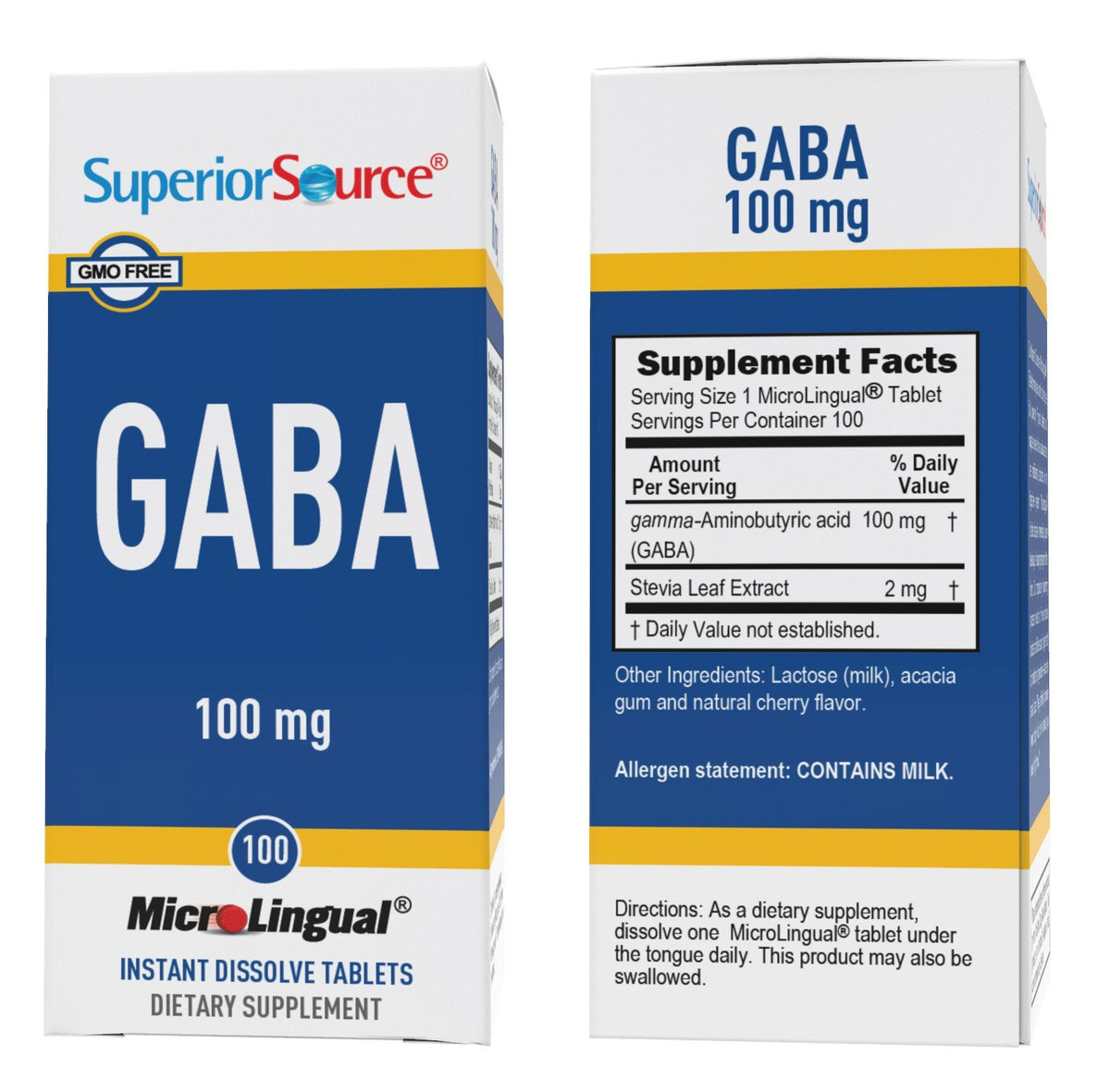 Superior Source GABA (Gamma-Aminobutyric Acid) 100 mg 100 Sublingual Tablet