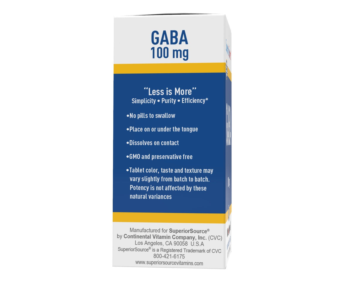 Superior Source GABA (Gamma-Aminobutyric Acid) 100 mg 100 Sublingual Tablet