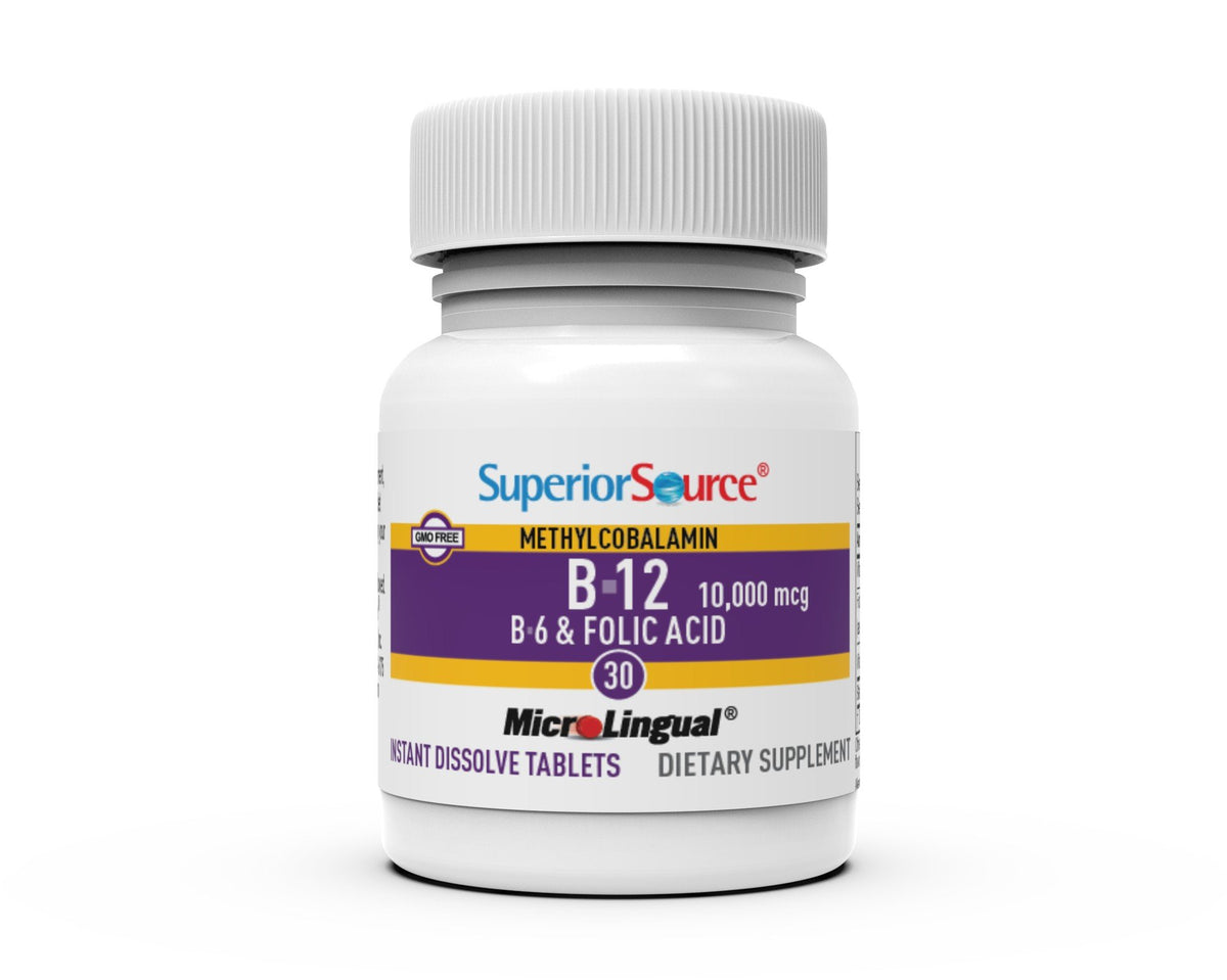 Superior Source No Shot Methyl B12 10,000 mcg/B6/Folic Acid 1200 mcg 30 Sublingual Tablet