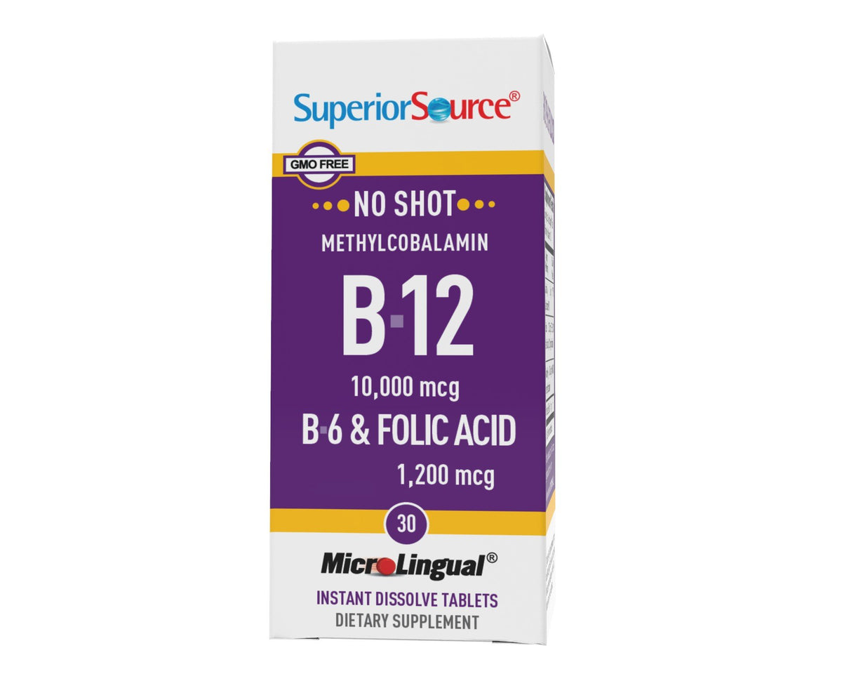 Superior Source No Shot Methyl B12 10,000 mcg/B6/Folic Acid 1200 mcg 30 Sublingual Tablet