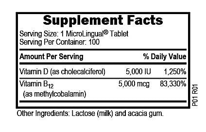 Superior Source NO SHOT Methylcobalamin B-12 5,000 mcg / D3 5,000 IU 100 Sublingual Tablet