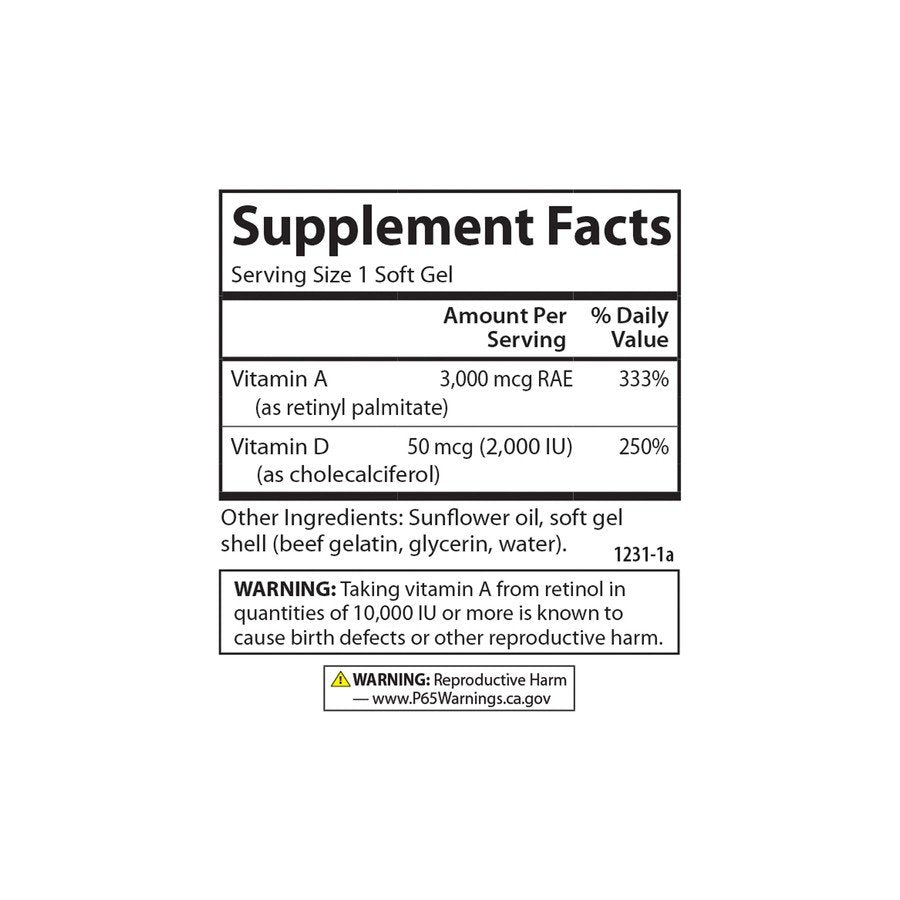 Carlson Laboratories Vitamins A & D 10,000 IU  2,000 IU 300 Softgel