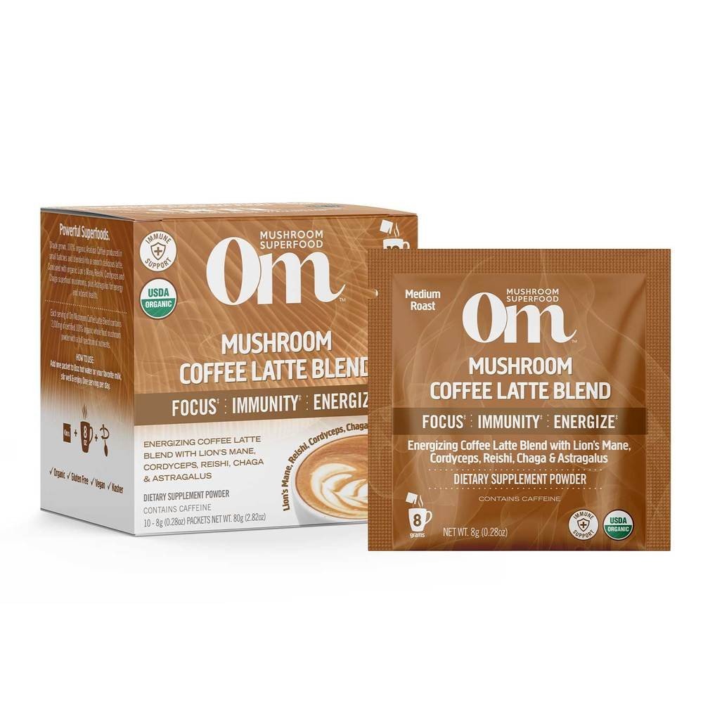 Om Mushrooms Mushroom Coffee Latte Blend 10 Packs Box