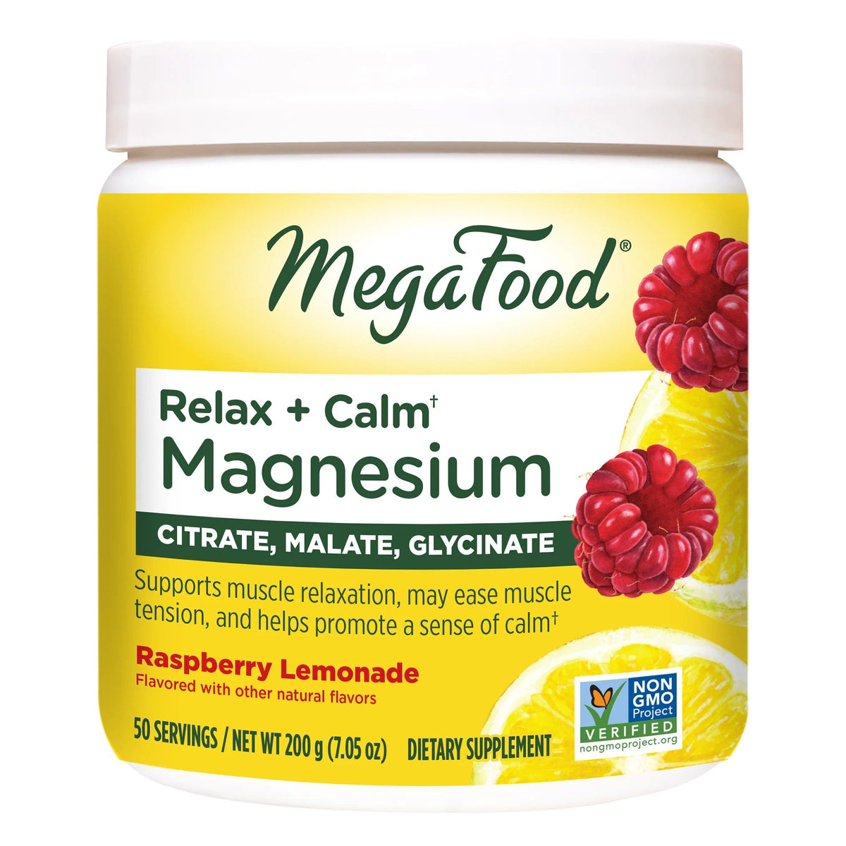 MegaFood Relax + Calm Magnesium Powder Raspberry Lemonade Flavor 200 g Powder