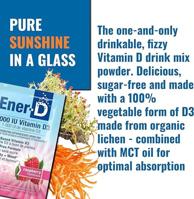 Ener-Life Ener-D+-Vitamin D Drink Mix-1,000 IU of Vitamin D3-Raspberry-30 Count 5.15 oz(146 g) Powder