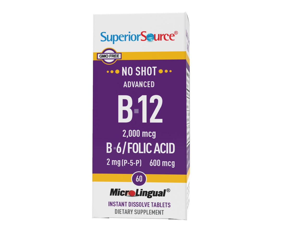 Superior Source NO SHOT Advanced B-12 2,000 mcg / B-6 / Folic Acid 600 mcg 60 Sublingual Tablet