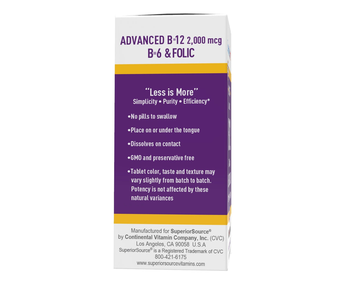 Superior Source NO SHOT Advanced B-12 2,000 mcg / B-6 / Folic Acid 600 mcg 60 Sublingual Tablet