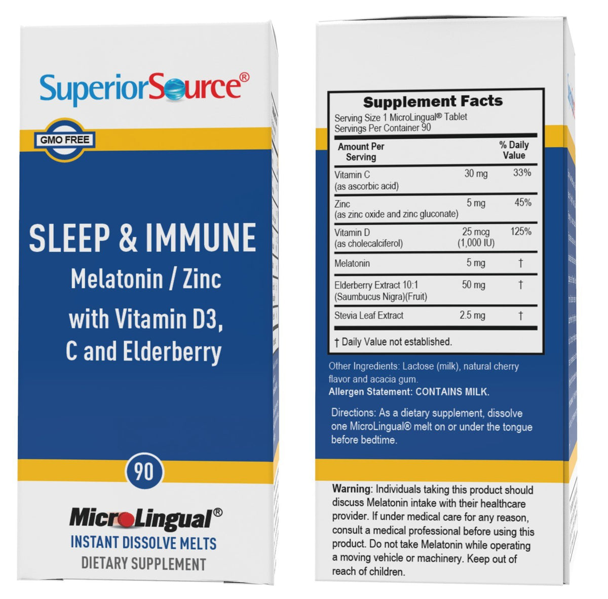 Superior Source Sleep &amp; Immune Melatonin/Zinc with Vitamin D3, C and Elderberry 90 Sublingual Tablet