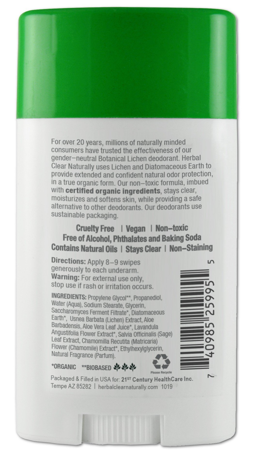 Herbal Clear Naturally Aloe Fresh Deodorant 2.65 oz Stick