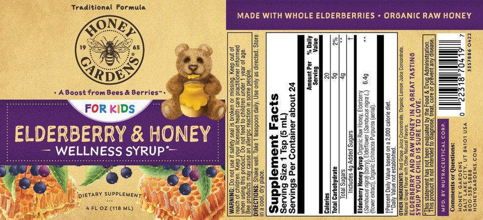 Honey Gardens Kids Elderberry &amp; Honey Syrup 4 oz Liquid