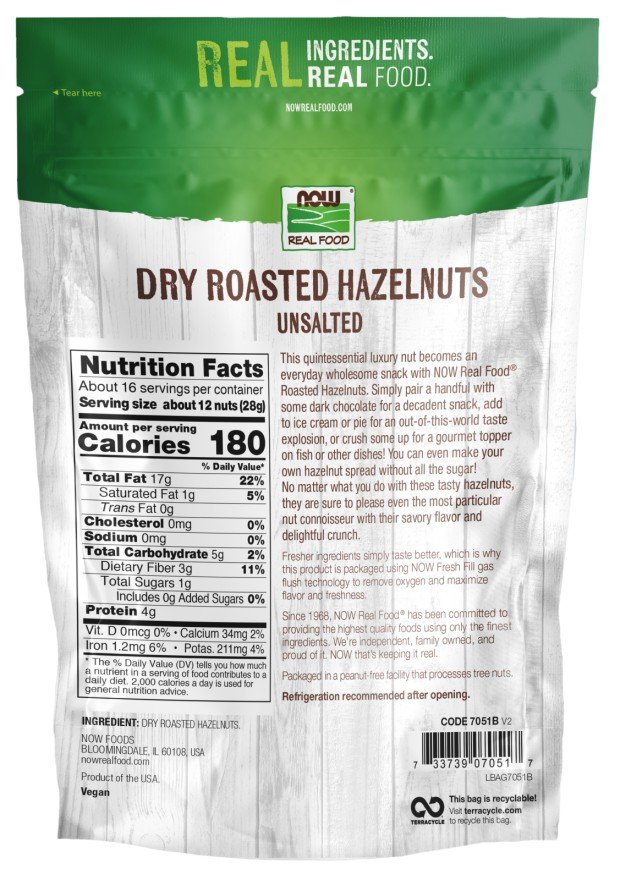Now Foods Dry Roasted & Unsalted Hazelnuts 16 oz Bag