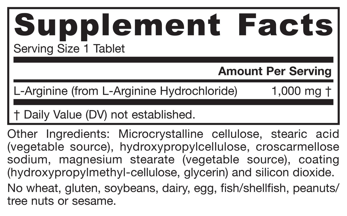 Jarrow Formulas L-Arginine 1000 mg 100 Tablet