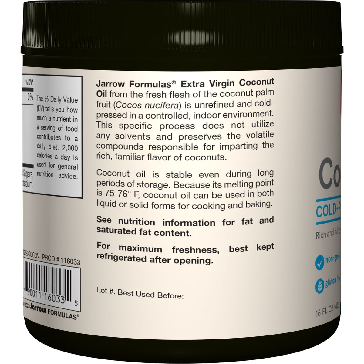 Jarrow Formulas Coconut Oil (Extra Virgin) 16 oz Liquid