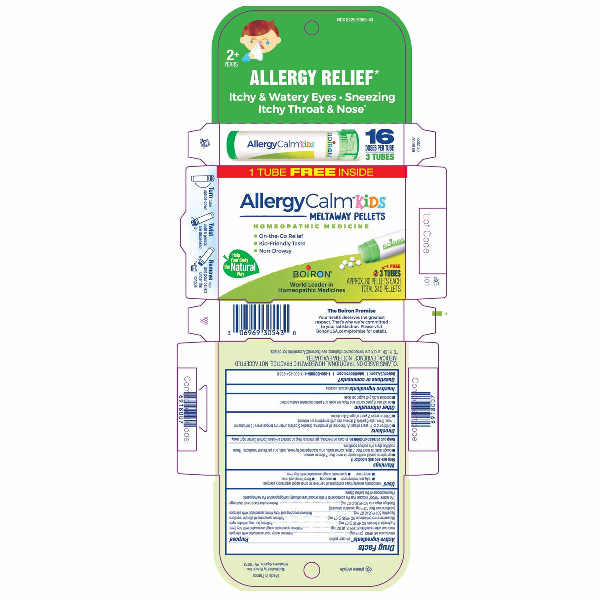 Boiron AllergyCalm Kids Homeopathic Medicine For Allergy Relief 3 Tubes Box