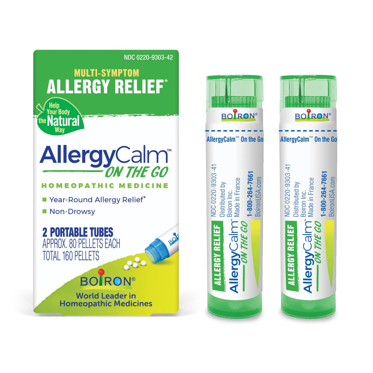 Boiron AllergyCalm On the Go Homeopathic Single Multi-Symptom Allergy Relief 2 Tubes Box