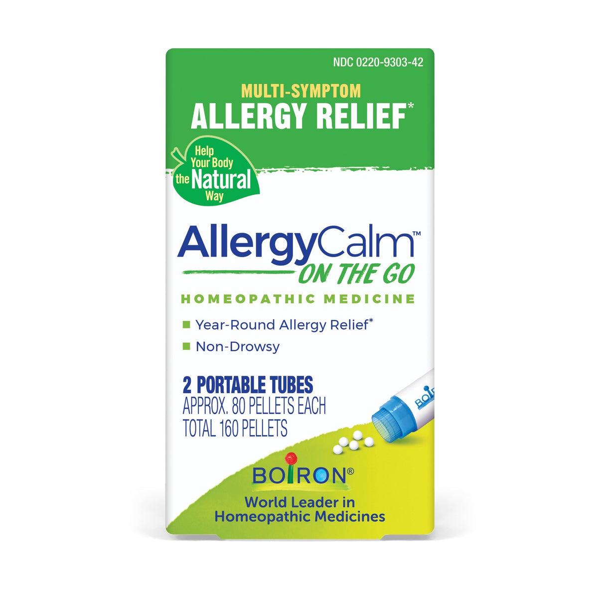 Boiron AllergyCalm On the Go Homeopathic Single Multi-Symptom Allergy Relief 2 Tubes Box