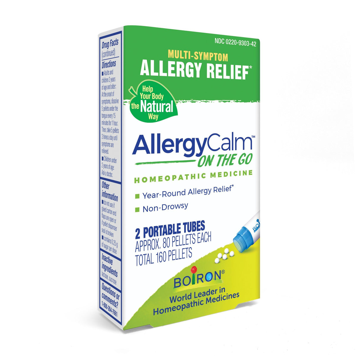 Boiron AllergyCalm On the Go Homeopathic Single Multi-Symptom Allergy Relief 2 Tubes Box