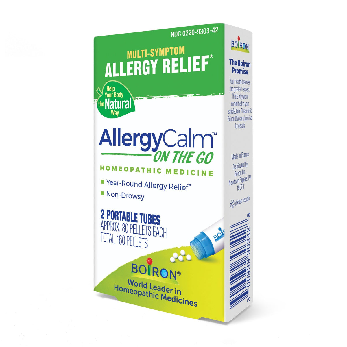 Boiron AllergyCalm On the Go Homeopathic Single Multi-Symptom Allergy Relief 2 Tubes Box