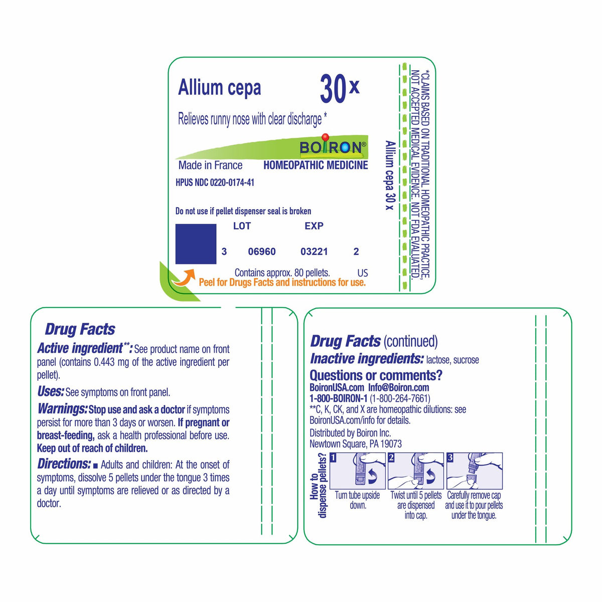 Boiron Allium Cepa 30X Homeopathic Single Medicine For Cough, Cold &amp; Flu 80 Pellet