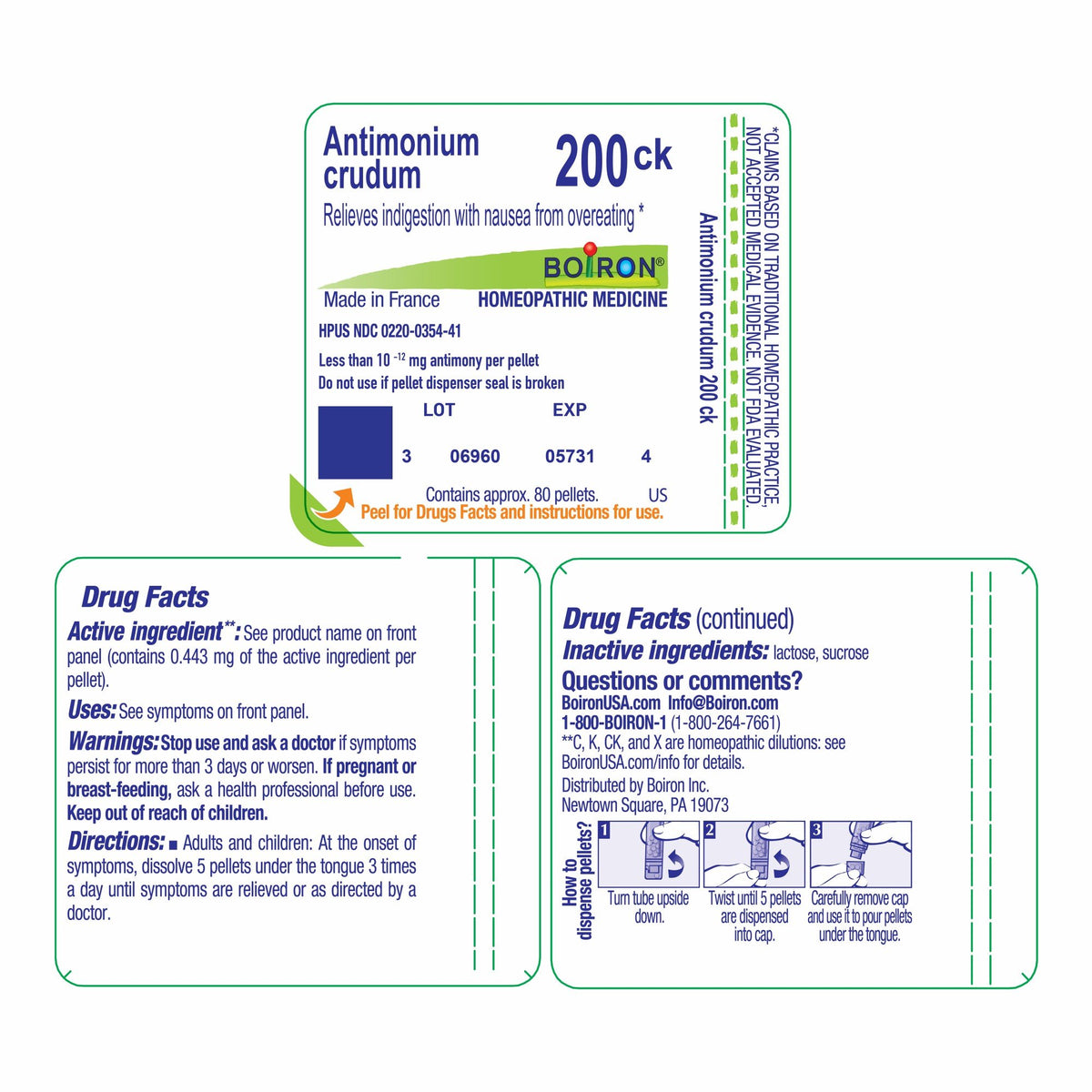 Boiron Antimonium Crudum 200CK Homeopathic Single Medicine For Digestive 80 Pellet