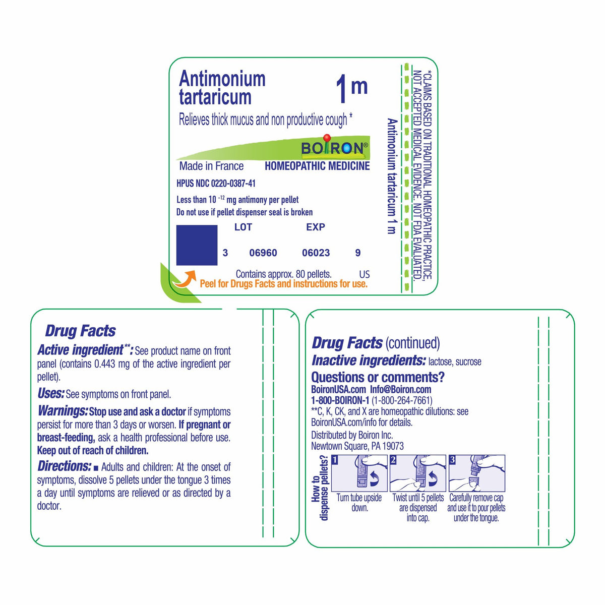 Boiron Antimonium Tartaricum 1M Homeopathic Single Medicine For Cough, Cold &amp; Flu 80 Pellet