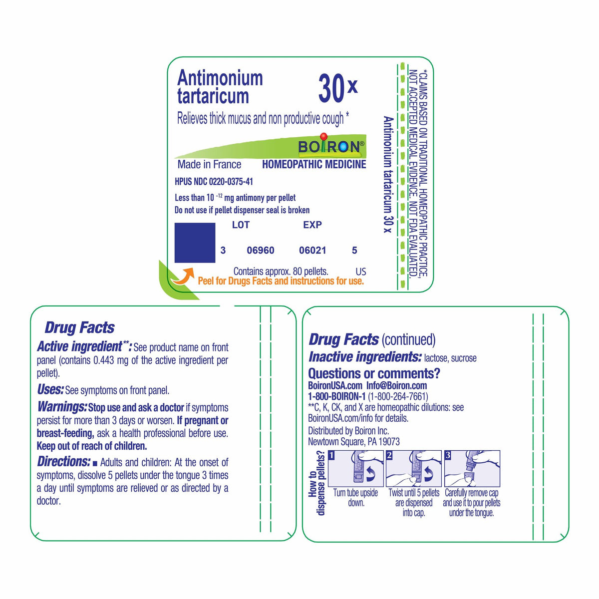 Boiron Antimonium Tartaricum 30X Homeopathic Single Medicine For Cough, Cold &amp; Flu 80 Pellet