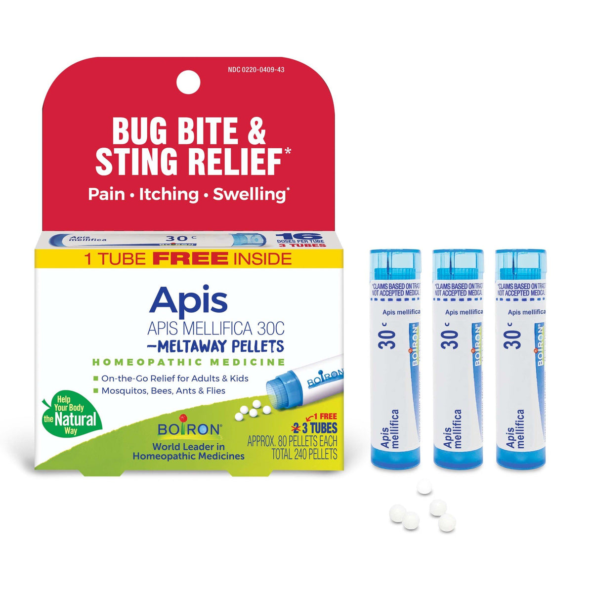 Boiron Apis Mellifica 30C 3 MDT Homeopathic Medicine For Bug Bite Relief 3 Tubes Box