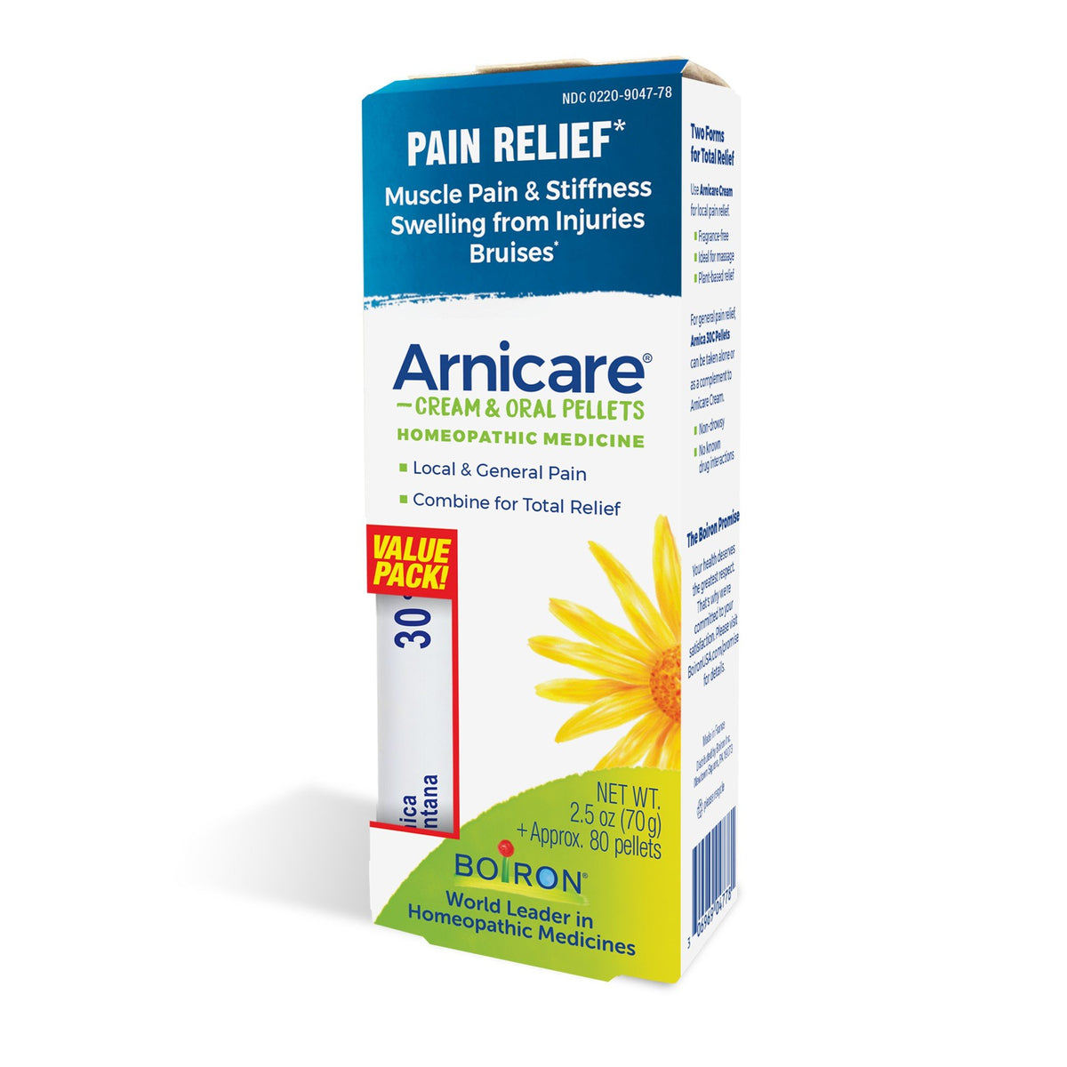 Boiron Arnicare Cream/MDT Value Pack Homeopathic Medicine For Pain Relief 2.5 oz + 80 Cream + Pellet