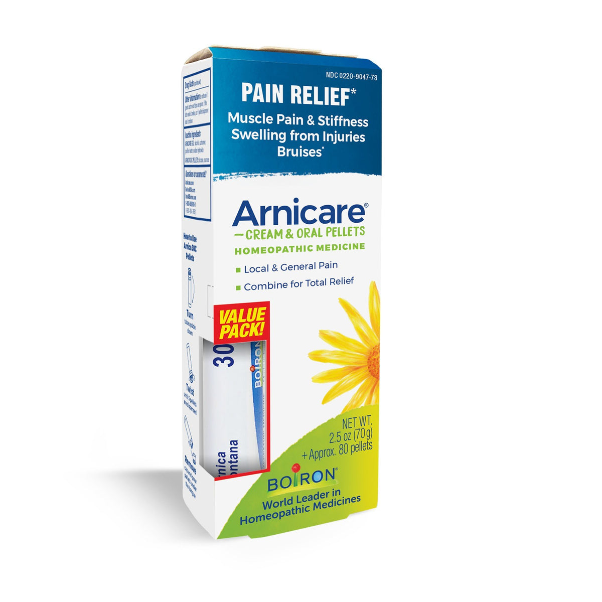Boiron Arnicare Cream/MDT Value Pack Homeopathic Medicine For Pain Relief 2.5 oz + 80 Cream + Pellet
