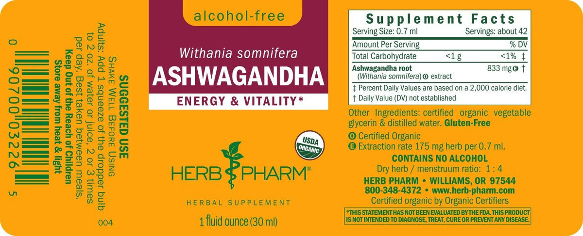 Herb Pharm Ashwagandha Alcohol Free 1 oz Liquid
