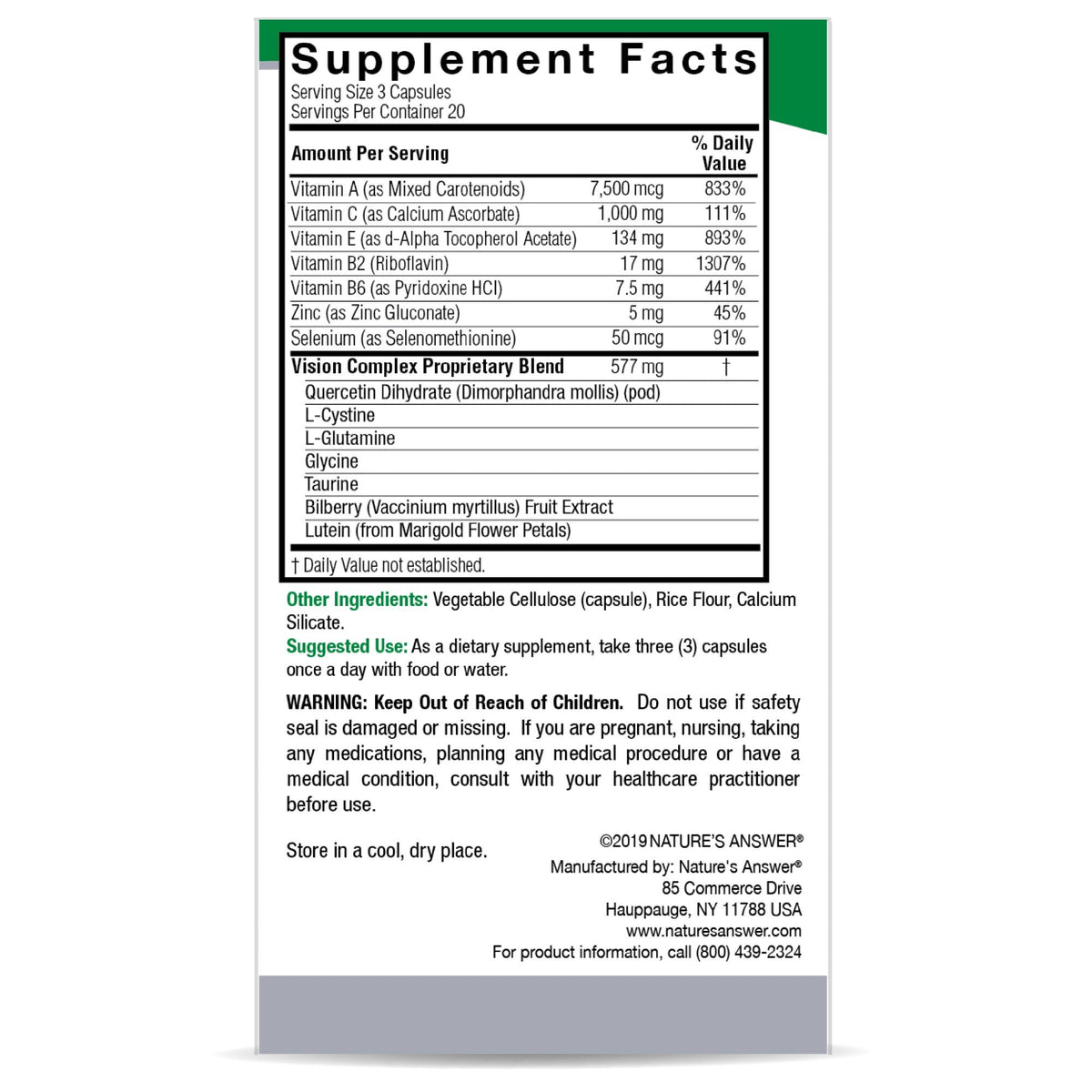 Nature's Answer Bilberry Vision Complex 60 VegCap