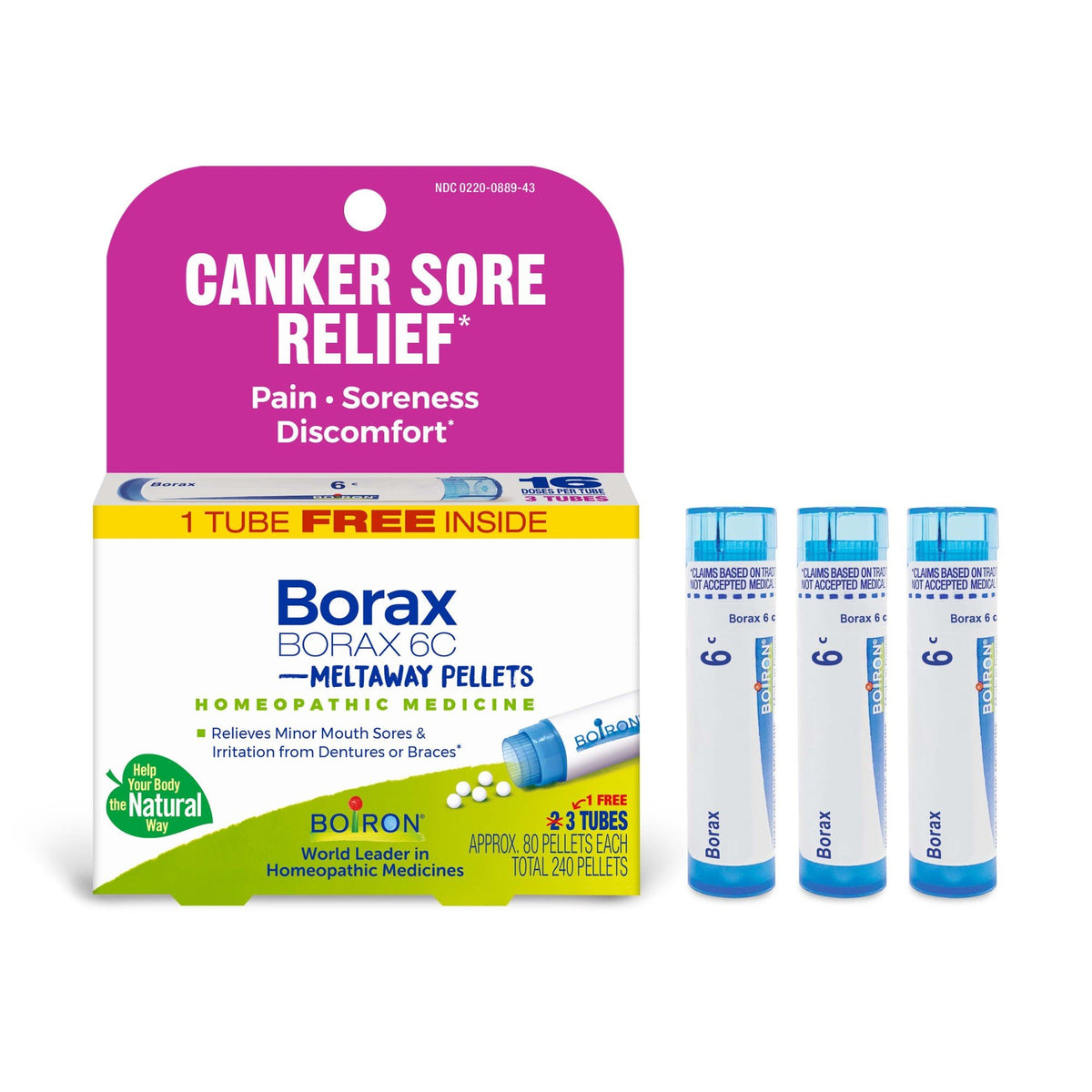 Boiron Borax 6C 3 MDT Homeopathic Medicine For Canker Sore Relief 3 Tubes Box