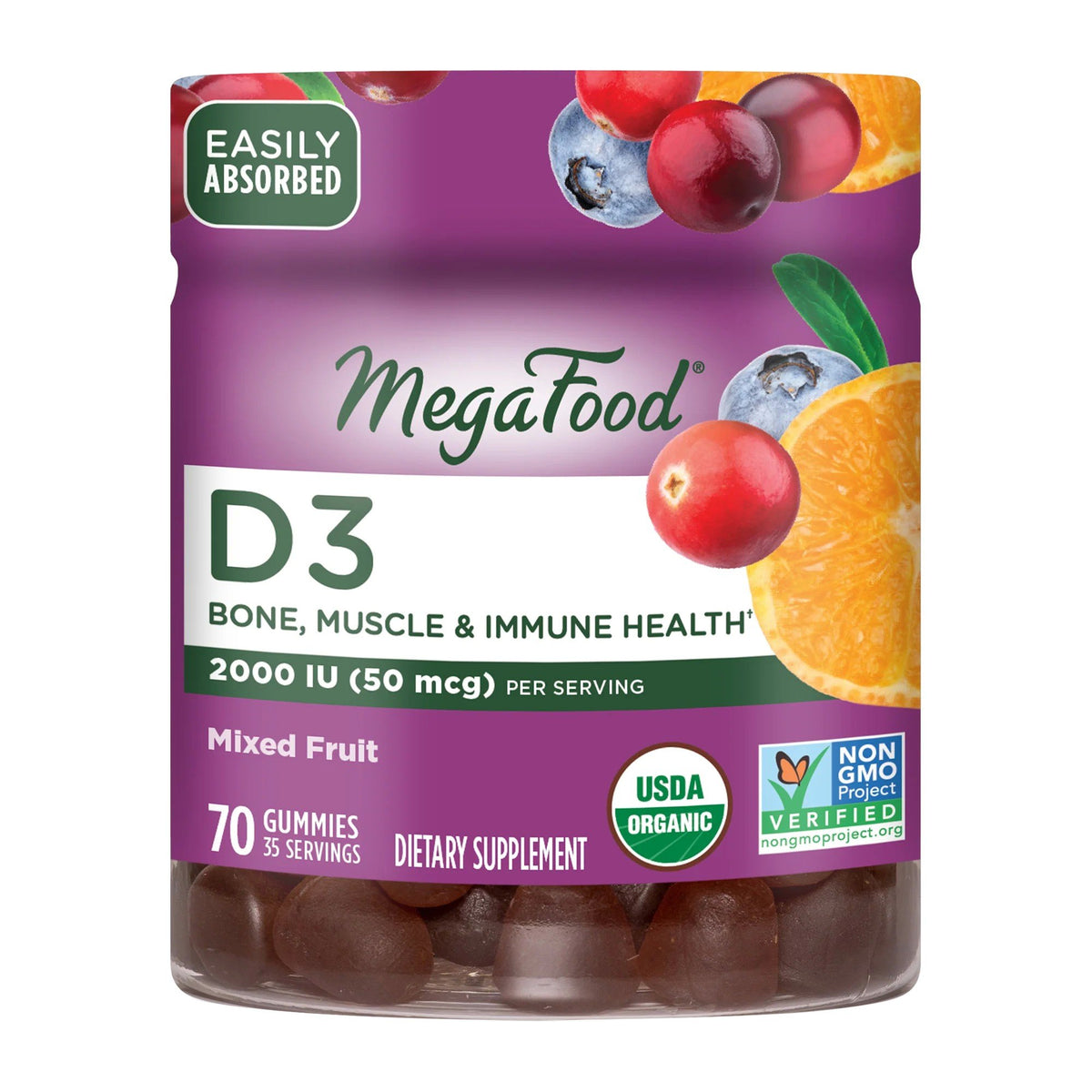 MegaFood D3 Wellness 1000 IU Gummies, Mixed Fruit 70 Gummy