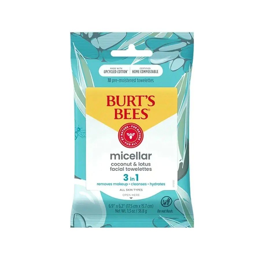 Burt's Bees Micellar 3-in-1 Facial Towelettes with Coconut & Lotus 10 count 10 Towelette